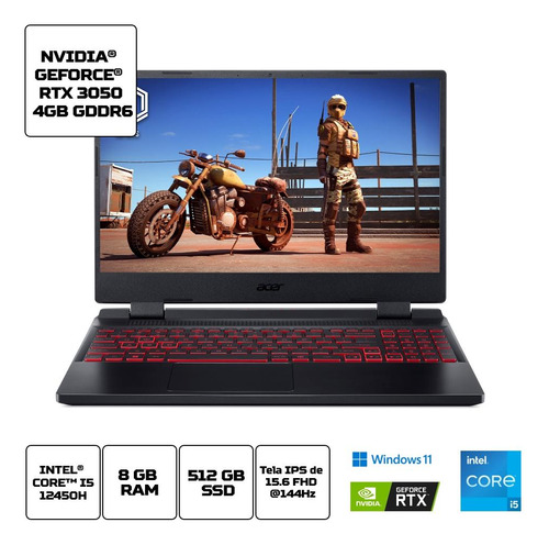 Notebook Acer Nitro 5 54uh Ci5 W11 8gb 512gb Rtx3050 15.6