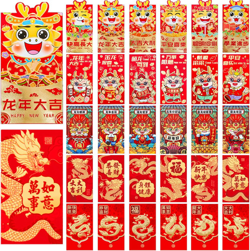 30 Sobres Rojos De Año Nuevo Chino, Big Chinese Hongbao Year