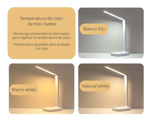 Imagen 7 de 7 de Lámpara Escritorio Led Táctil Plegable Recargable Usb Bl1269