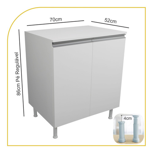 Armario Balcão Cozinha 70cm Mdf 2 Portas Tampo + Prateleira