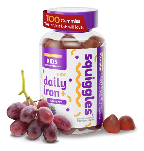Suplemento de 100 unidades para gomitas Squiggles Kids Daily Iron+