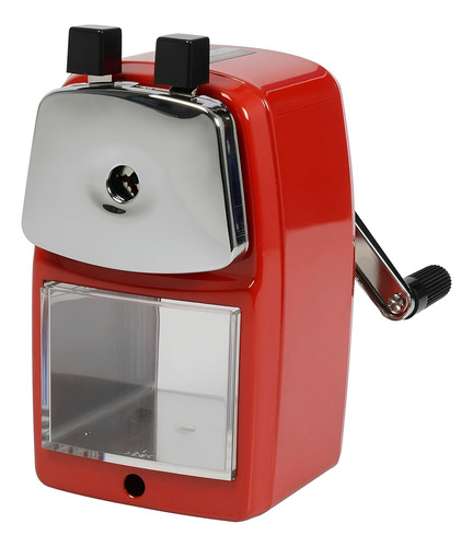 Apontador Lápis De Mesa Com Depósito E Manivela Vermelho