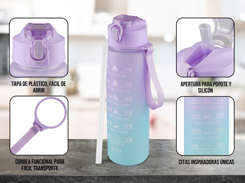 Imagen 4 de 10 de Botella De Agua Motivacional 800ml Termo Cilindro Vaso
