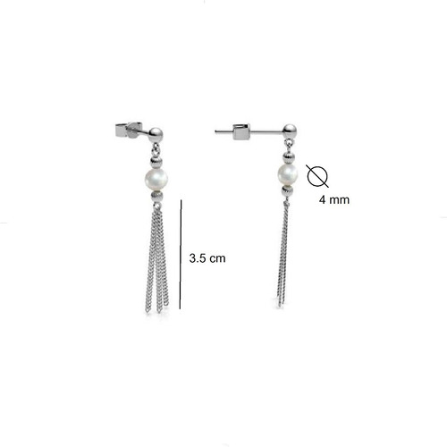 Imagen 3 de 9 de Aretes Largos De Plata 925 Y Perla Natural Mujer Agálea