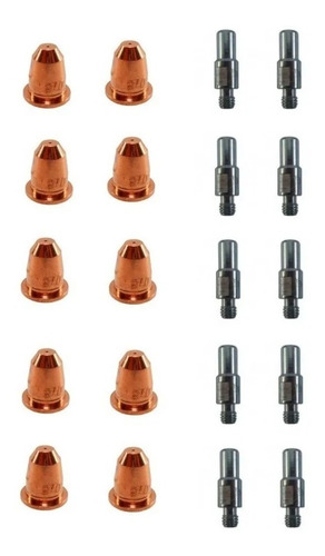 Imagem 1 de 4 de Kit 10 Eletrodo 10 Bico Corte Plasma Mod S45 Esab Lph 35/37
