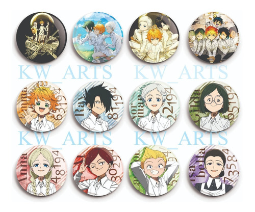 12 Botons 3,5cm The Promised Neverland - Anime - Broche 