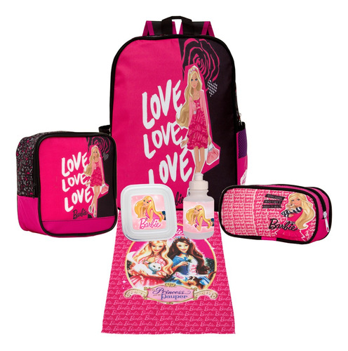 Kit Mochila Feminina De Costas Barbie Rosa Com Acessórios