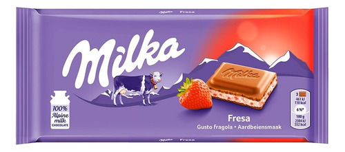 Milka Strawberry chocolate ao leite com iogurte e cristais de morango 100gr