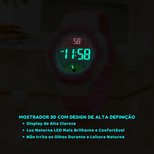 Relogio Infantil Feminino Kids Digital Rosa Isaclock Resistente Criança Menina Irf001