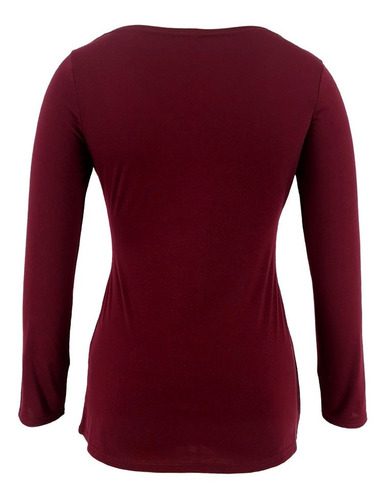 Top De Lactancia De Manga Larga Liso Con Cuello En V Y Volan