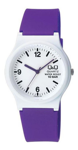 Reloj impermeable para mujer Q&q morado y blanco