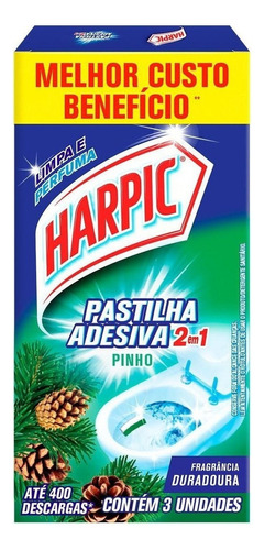 Detergente Sanitário Pastilha Adesiva Pinho Harpic 3 Unidades