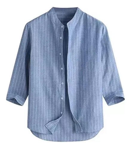 Camisa A Rayas  Lino Para Hombre Manga Tres Cuartos Informal