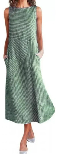 Vestido De Lino Estampado Vintage Para Mujer Talla Grande