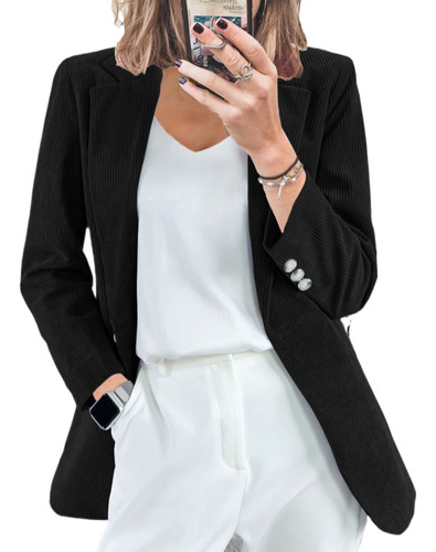 Blazer Casual De Pana Ajustado Para Mujer