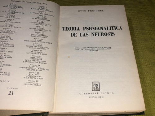 Teoría Psicoanalítica De Las Neurosis- Otto Fenichel- Paidós