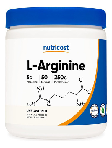 L-arginina En Polvo Puro Nutricost, 0.17 Onzas Por Porcion,