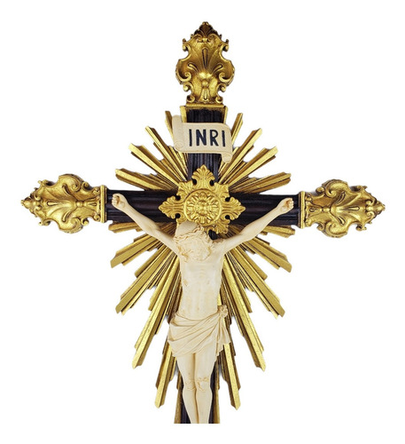 Imagem 2 de 10 de Crucifixo De Mesa Em Resina Barroco Estilo Antigo Cor Marfim