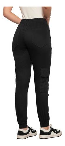 Calça Feminina Sarja Cargo Jogger Com Elástico Cintura