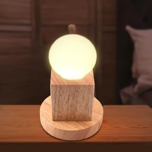 Lámpara De Con Base De Madera Rústica E27, Luz De 10x6x6cm