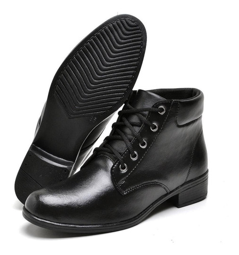 Imagem 4 de 4 de Coturno Bota Feminina Preta Básica Salto Baixo Cano Curto