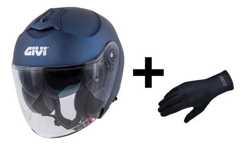 Capacete Esportivo Aberto Givi X22 Azul C\ Óculos + Brinde
