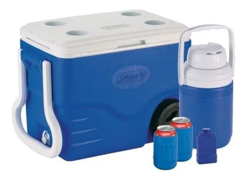 Hielera 40 Qt Con Ruedas Combo 1.2 L Termo Azul Coleman