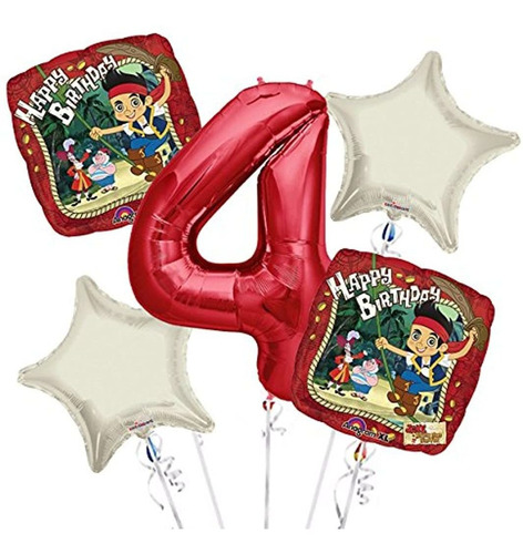 Globos En Ramo  Para El Cumpleaños # 4  (5 Unidades)