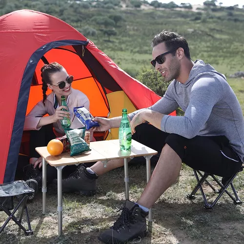 KingCamp Mesa de camping plegable Mesa de picnic portátil Mesa de bambú con  altura ajustable patas de aluminio para campamento al aire libre Picnic