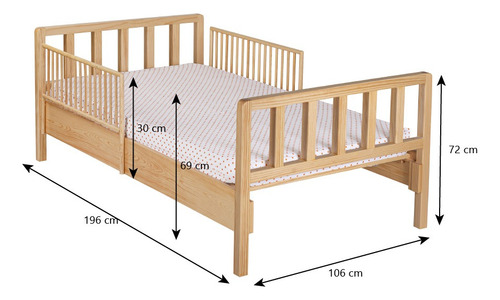 Cama Moderna De Madera Barnizada Con Barandales Para Niños