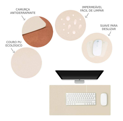 Mouse Pad Extra Grande 100x48cm Escritorio Home Office Setup Cor Palha-Areia