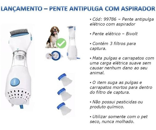 Pente Anti Pulgas Com Aspiradot Pro Detect Chalesco Cachorro