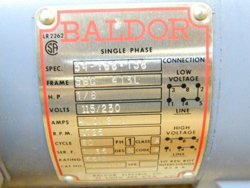 Baldor Electric Motor Kl3400 56c 1/6 Hp 1 Ph 115/2 Ccj