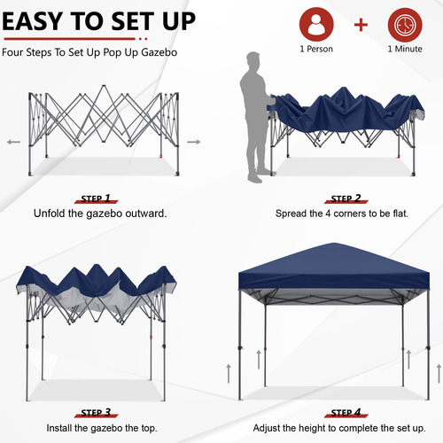 Toldo Desplegable Portátil 10x10 Para Patio Azul Marino