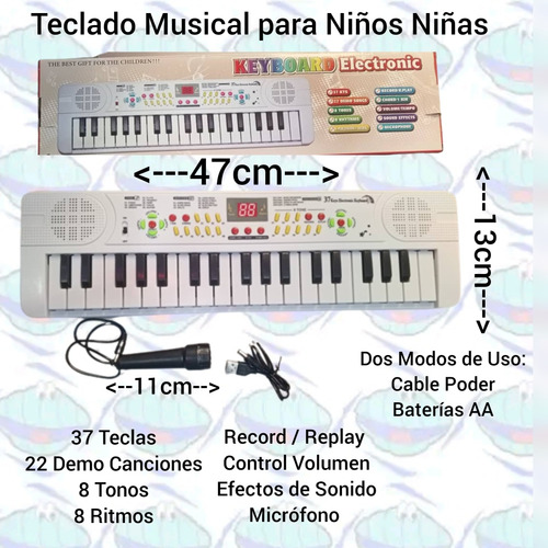 Teclado Electrónico Musical 37 Teclas Con Microfono Niños