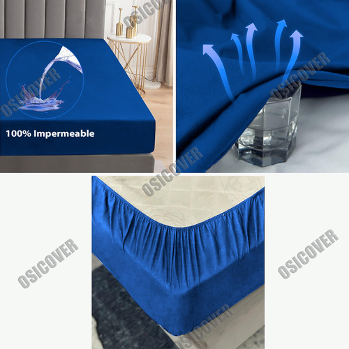 Cubre Colchón Osicover Pvc 2 Plazas 1.90x1.40 Impermeable Color Azul Diseño de la tela Liso