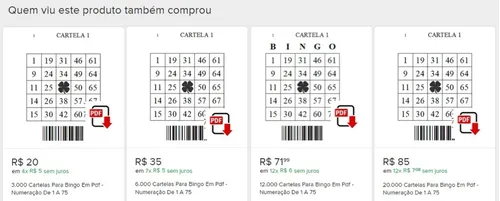 Cartelas Para Bingo Em Pdf - Numeração De 1 A 75 Cartelas Para Bingo Em Pdf - Numeração De 1 A 75