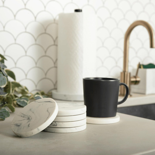 Essentra Home Juego De 6 Posavasos De Mármol Blanco Para Beb