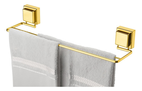 Suporte Porta Toalha De Banho Duplo Banheiro Toalheiro Banheiro Fixação Com Ventosa Sucção Sem Furo Gold Dourado Future