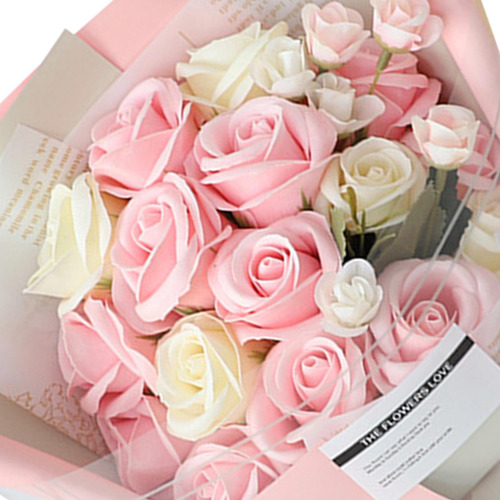 Ramo De Flores De Jabón, Caja De Regalo De Rosa Claro