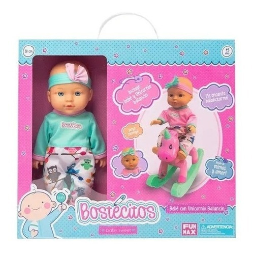 Muñeca Bostecitos Bebe Con Balancín Unicornio 30 Cm