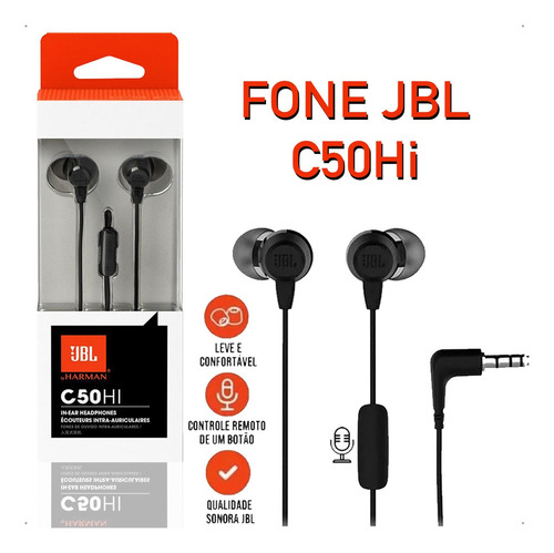Fone De Ouvido In-ear C50hi Com Microfone P2 Preto Jbl Cor da luz n/a