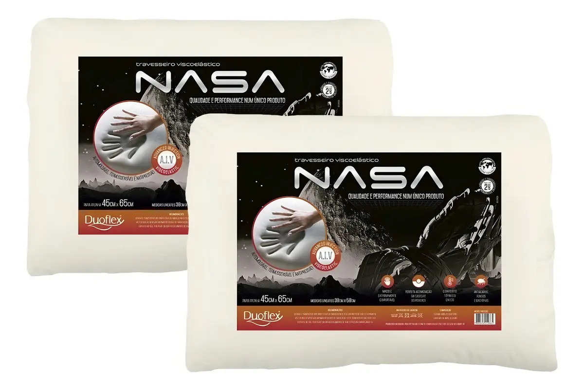 Kit Com 2 Travesseiro Nasa-x 10cm Viscoelástico | Duoflex Cor Branco