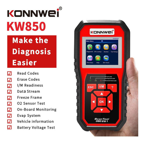 Konnwei Obdii - Lector De Códigos Para Escáner (kw850)