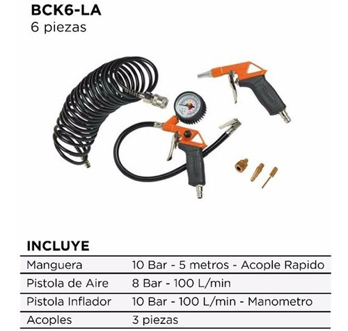 Kit De Accesorios Black + Decker 6 Pzs Para Compresor Bck6