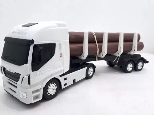 Caminhão Carreta De Brinquedo Iveco Hi-way Tora De Madeira