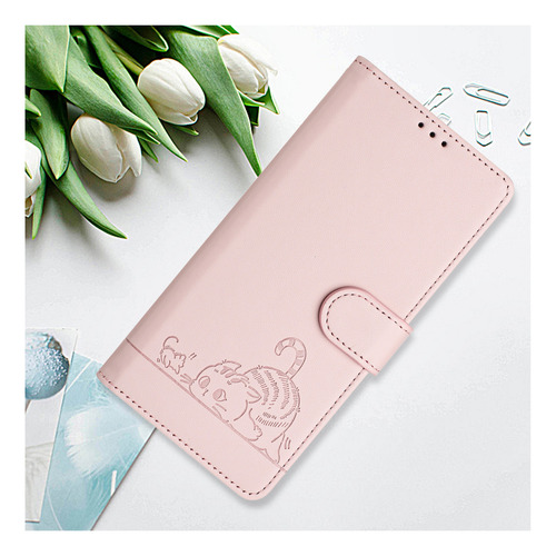 Bonita Funda De Piel De Gato Para Vivo S19 5g/s19 Pro 5g Con Función Atril, Tipo Cartera
