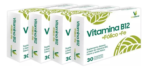 Vitamina B12 1000 Mcg Vegana Hierro Ácido Fólico Anemia X 4