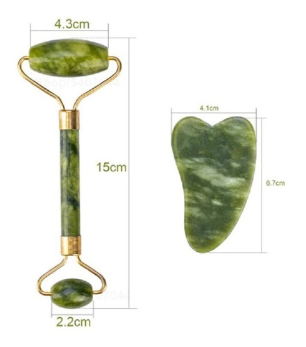 Imagen 6 de 7 de Rodillo Facial Roller Jade Doble + Piedra Gua Sha Santiago