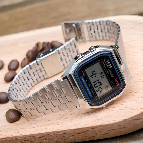 Relógio masculino feminino unissex Casio Original Vintage A159WA-N1df em aço cromado resistente à água com luz de alarme LED